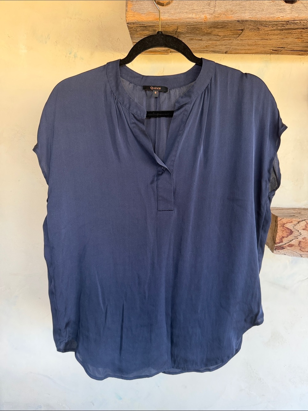 Quince washable stretch silk dolman blouse in navy